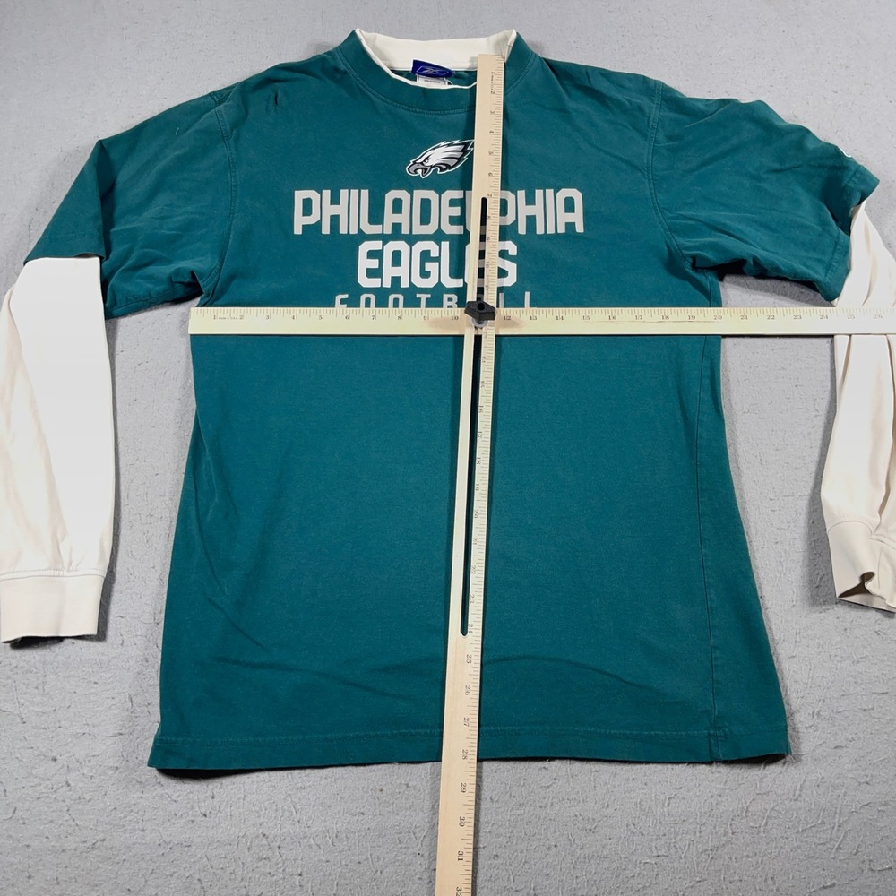 Vintage Philadelphia Eagles Shirt Men Small Green White Layered Raglan NFL Y2K - Picture 3 of 8